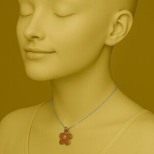 Silver-Tone Chain Flower Pendant Necklace – Glitter Enamel & Crystal Center